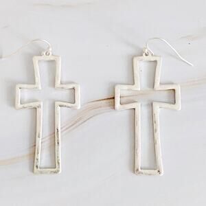 Silver Tone Dangle Cross Earrings